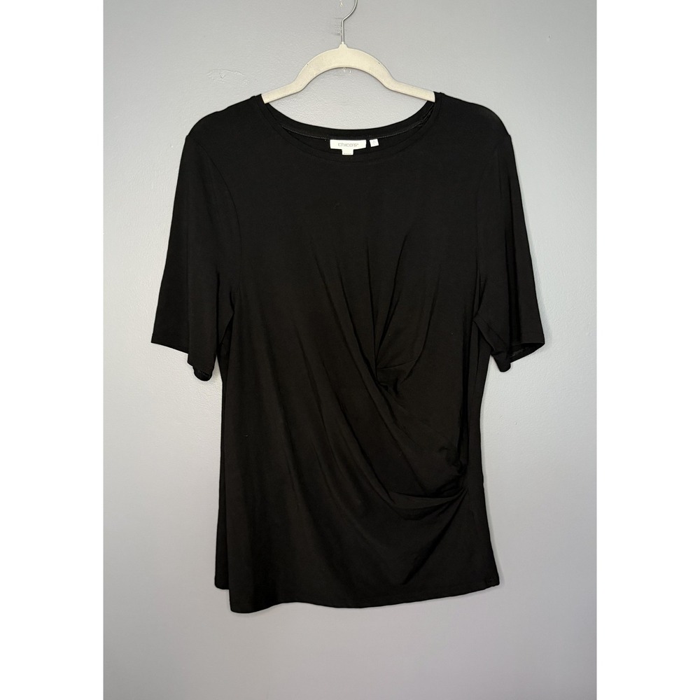 Chicos 2 Shirt Womens L Black Touch Of Cool Twist Draped Front Stretch Tee Top